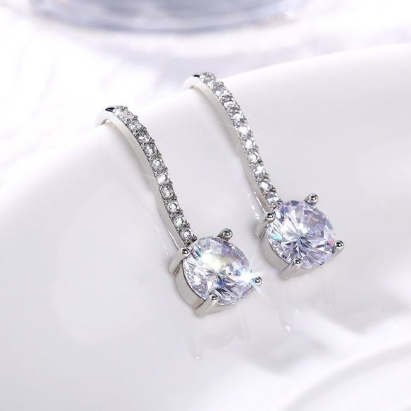 🎀 White Crystal CZ Dangle Earrings for Women Imitate Zircon Drop, HA4516 - Picture 2 of 6